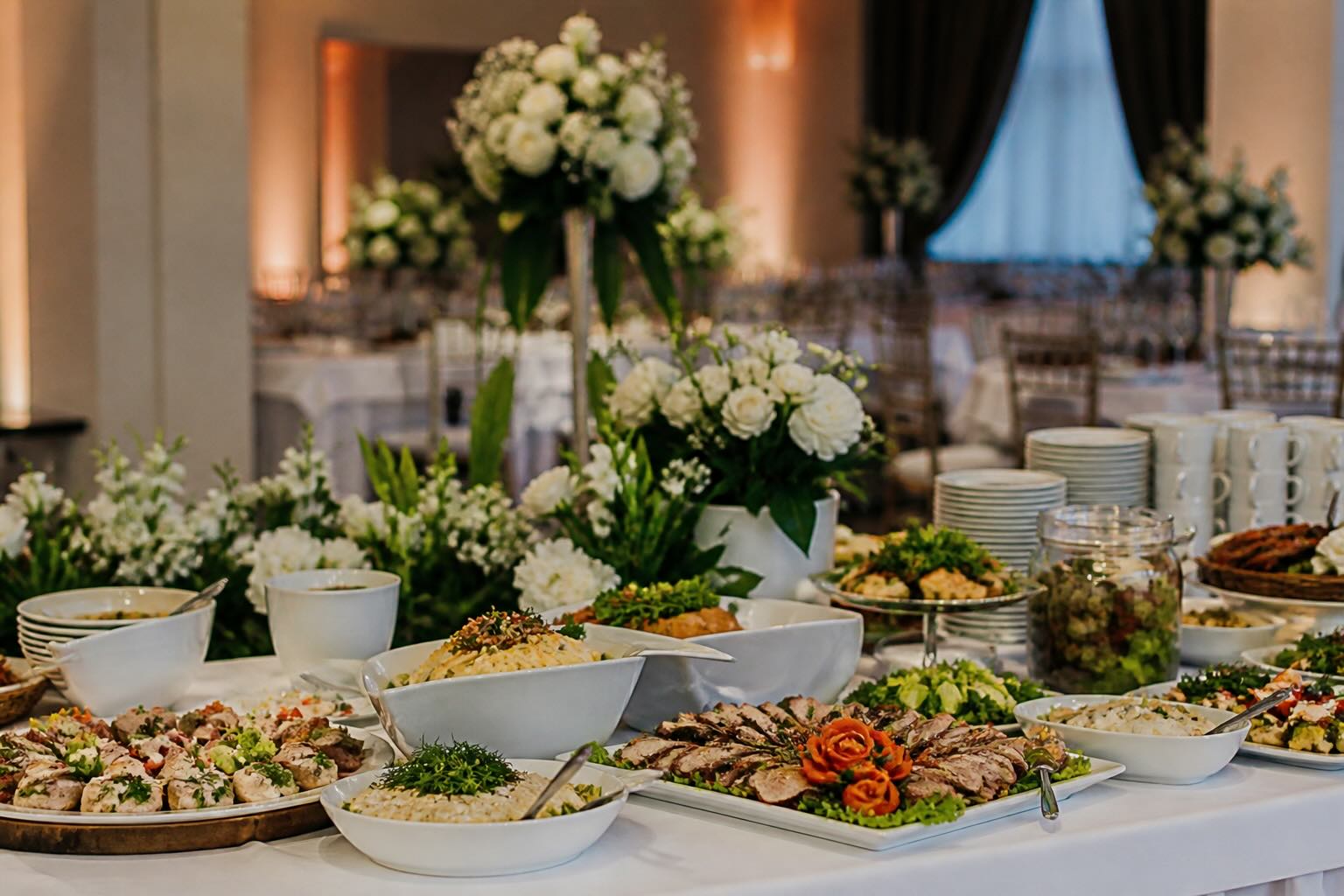 elegancka uczta z kwiatowymi dekoracjami